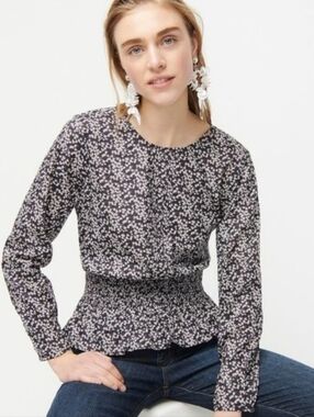 J. Crew Made With Liberty Fabric Smocked Waist Floral Misti Top Size Medium